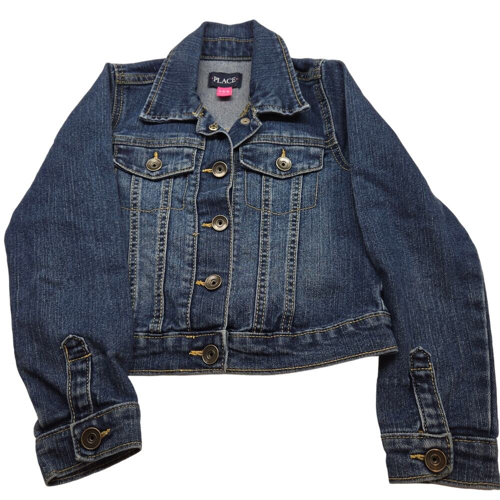 Children's Place Boy Jacket 5/6  Size 5 6  Blue Jean Denim Rivets Coat Child Kid